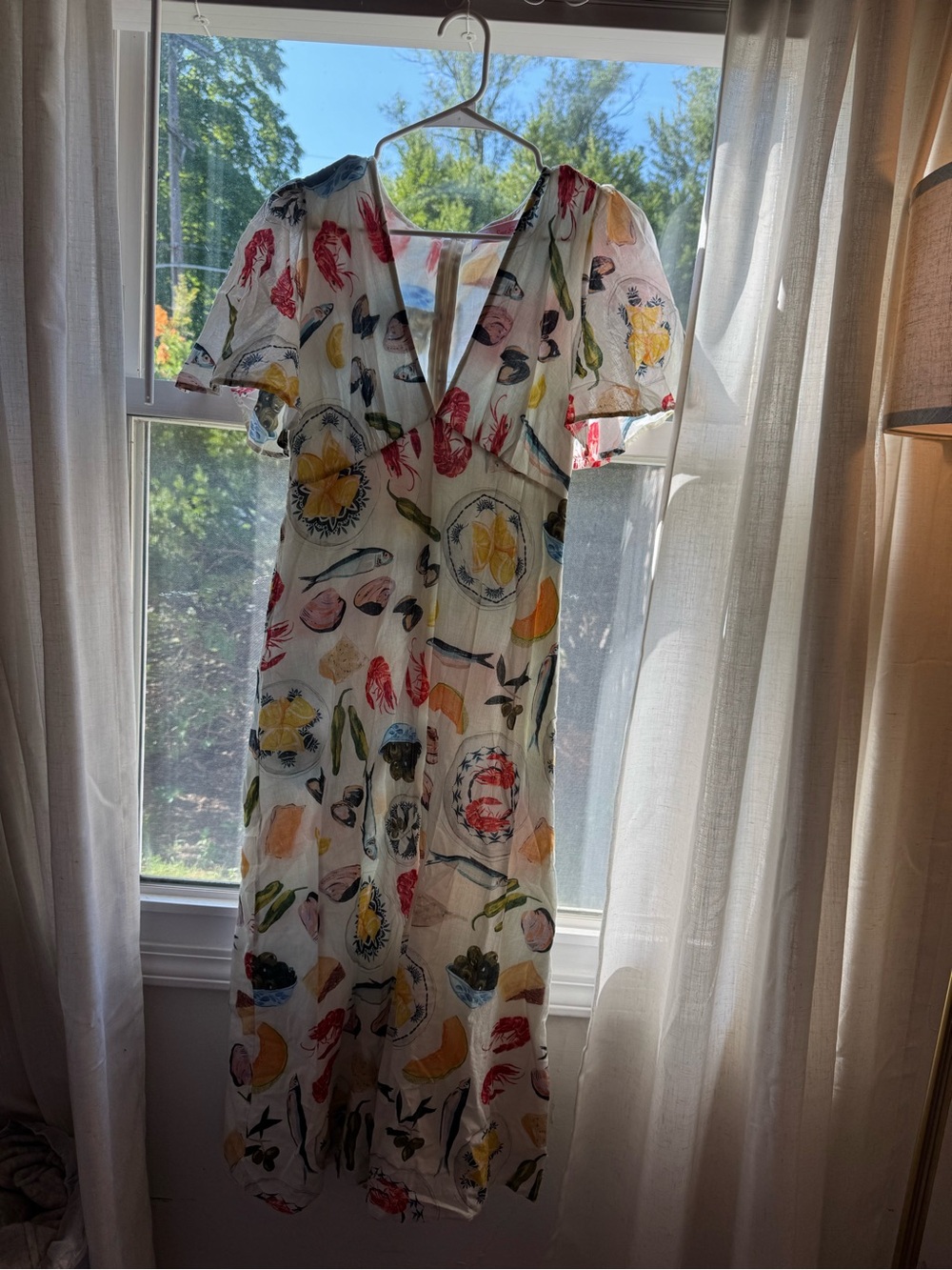 Lisa Says Gah White Seashell & Floral Print V-Neck Dress